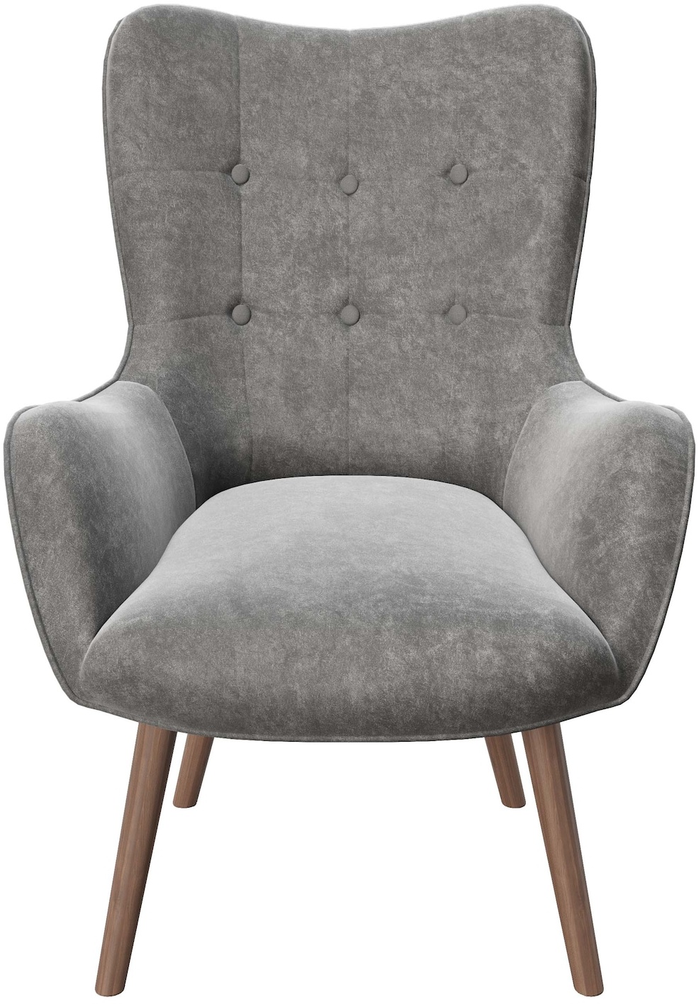 PLAYBOY - Sessel "BRIDGET" gepolsterter Lehnensessel, Samtstoff in Grau mit Massivholzfüssen, Retro-Design