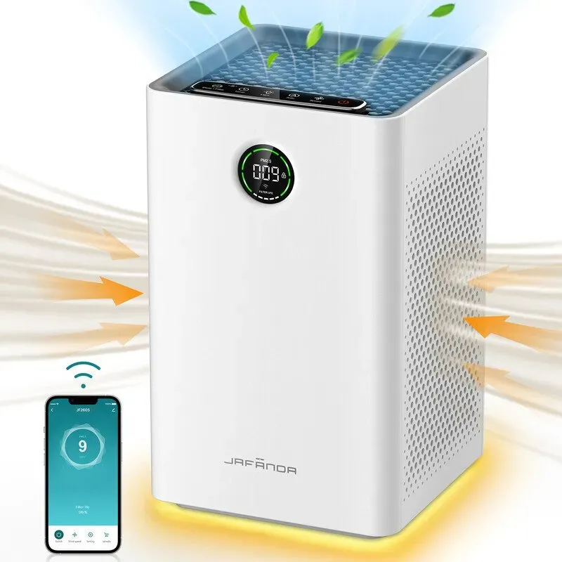 Jafända Luftreiniger für große Räume bis zu 110 m2, H13 echter HEPA-Filter mit Aktivkohle, intelligente WLAN- & Alexa-Steuerung, entfernt Staub, Pollen, Rauch und Gerüche, 23 dB Schlafmodus