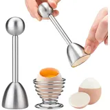 2 Stück Eierköpfer,Eieröffner Edelstahl, Eierköpfer + Einem Eierbecher, Eier Cutter Eierschalensollbruchstellenverursacher, Eiersollbruchstellenverursacher für Weiche Hartgekochte Eier oder Rohe Eier