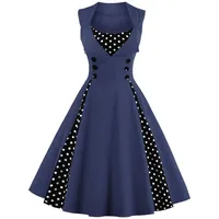 Axoe Damen 50er Jahre Cocktailkleid Rockabilly Elegantes Faltenrock Festliches Partykleider Vintage Kleid Audrey Hepburn Abendkleider mit Polka Dots Knielang, Navy, 2XL (46 EU) - XXL