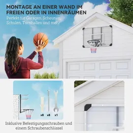 sportnow Basketballkorb Basketballbrett mit Korb Wandmontage für Outdoor, Stahl - Schwarz/Transparent/Weiß