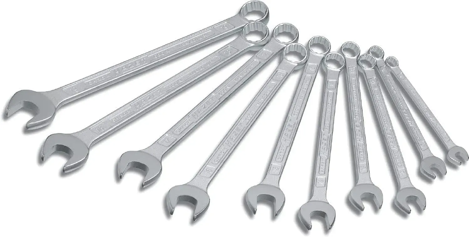 HAZET Ring-Maulschlüssel-Set 600SPC/10 I 10 Werkzeuge, Abtrieb: Außen Doppel-Sechskant, Schlüsselweite: 8 -19 mm, schlanker Ringschlüssel-Schaft mit extra stabilem Doppel T-Profil