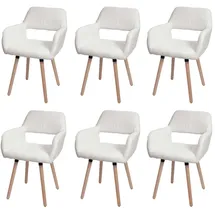 Mendler 6er-Set Esszimmerstuhl HWC-A50 II, Stuhl Küchenstuhl Polsterstuhl, Holz Stoff/Textil Bouclé (450g/m2) FSC® ~ creme