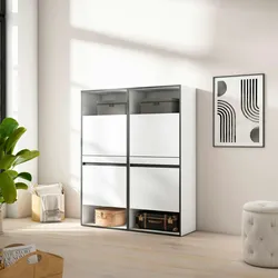 SKRAUT HOME Schuhschrank, Space-Saving Cabinet, 120x35x145 cm, Schlafzimmer, Kleiderschrank, Modern Style, Weiß - 459_33