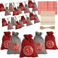 Yakimz 24 Adventskalender zum Befüllen, Stoffbeutel Geschenksäckchen Weihnachten für Weihnachtskalender, Adventskalender Säckchen mit 1-24 Adve... - Rot