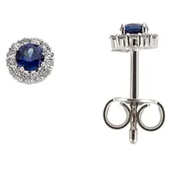Paar Ohrstecker FIRETTI "Schmuck Geschenk Gold 333 Ohrschmuck Farbstein Edelstein Saphir", blau (weißgoldfarben, royalblau, dunkelblau), Ohrringe, Damen, 0,12 ct P2 = erkennbare Einschlüsse, Weißgold 333-Diamanten, Weißgold 333, Diamanten, mit Saphir - mit Brillant