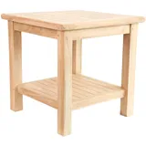 Mediablue Beistelltisch Blumen Hocker Teak Holz Balkontisch Tisch für Bad Terrasse Balkon Garten wetterfest stabil unbehandelt 50 x 50 cm Natur