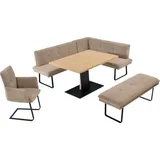 K+W Komfort & Wohnen Essgruppe Giacomo III, (4-tlg), wahlweise links oder rechts langer Schenkel 207cm, Freischwingersessel beige