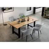 SalesFever Essgruppe "Esszimmerausstattung aus Holz und Metall", grau (natur, hellgrau, schwarz, hellgrau, schwarz), Samt, 160,85, Massivholz, Metall, Polyester, Sitzmöbel-Sets, Essgruppe