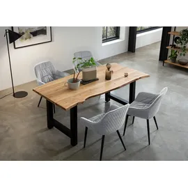 SalesFever Essgruppe "Esszimmerausstattung aus Holz und Metall", grau (natur, hellgrau, schwarz, hellgrau, schwarz), Samt, 160,85, Massivholz, Metall, Polyester, Sitzmöbel-Sets, Essgruppe