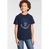 delmao T-Shirt "mit Logo-Print für Jungen", Jungen, Gr. 176/182, blau (marine), Single Jersey, Obermaterial: 100% Baumwolle, bedruckt, Basic hüftbedeckend, Rundhals, Shirts T-Shirt, Kurzarm, Basic-Passform, mit Logodruck, Rundhalsausschnitt