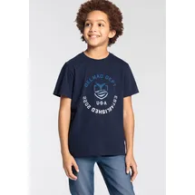 delmao T-Shirt "mit Logo-Print für Jungen", Jungen, Gr. 176/182, blau (marine), Single Jersey, Obermaterial: 100% Baumwolle, bedruckt, Basic hüftbedeckend, Rundhals, Shirts T-Shirt, Kurzarm, Basic-Passform, mit Logodruck, Rundhalsausschnitt
