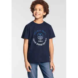 delmao T-Shirt "mit Logo-Print für Jungen", Jungen, Gr. 176/182, blau (marine), Single Jersey, Obermaterial: 100% Baumwolle, bedruckt, Basic hüftbedeckend, Rundhals, Shirts T-Shirt, Kurzarm, Basic-Passform, mit Logodruck, Rundhalsausschnitt