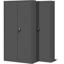 Jan Nowak 2er Set Aktenschrank C001H Büroschrank Metallschrank Werkzeugschrank Stahlblech Pulverbeschichtet Flügeltürschrank Abschließbar 195 cm x 90 cm x 40 cm (Anthrazit)