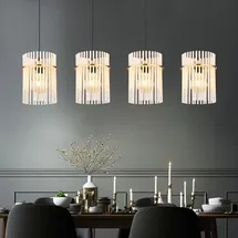 GLOBO LED Hängeleuchte Pendellampe Glasstäbe Esszimmerleuchte Deckenleuchte Wohnzimmerlampe gold, klar opal, Metall, 4x 9W 4x 810lm warmweiß, H 140 cm