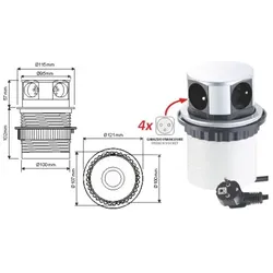 Möbel Einbausteckdose Tetra Box inkl. 4 Schuko aluminium