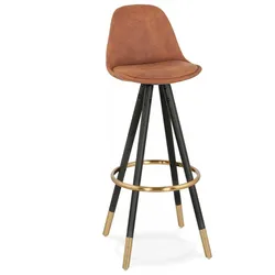 Barhocker mit Rückenlehne Holz Mikrofaser | Vintage Barhocker Gepolstert | Küchen Hocker mit Fußstütze | Retro Industrie Stil | Kadima Design