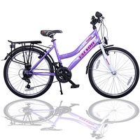 Talson City-Fahrrad 26 Zoll, 21-GG-Shimano-Schaltung, mit Beleuchtung und Gepäckträger, Farbe Lila