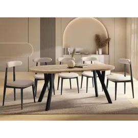WFL GROUP Runder Ausziehbarer Esstisch 190 x 77 x 90 cm Hellbraun/Braun