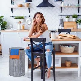 Relaxdays Wäschekorb Bambus, mit Klappdeckel, weiß