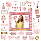 40Pcs Aufblasbarer Fotokabine Rahmen und Requisiten 18.Geburtstag,Fotoautomat Requisiten Roségold Geburtstag Deko,Foto Requisiten Selfie Rahmen für 18.Geburtstags Party Dekoration Favor Supplies