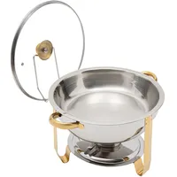 soudesileim Chafing Dish Buffet Set, 5L Rund Warmhaltebehälter, Edelstahl Speisewärmer mit Lagerung der Deckel, für Familientreffen, Party (Gold)