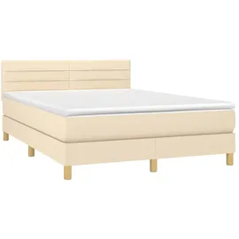 vidaXL Boxspringbett mit Matratze & LED Creme 140x200 cm Stoff