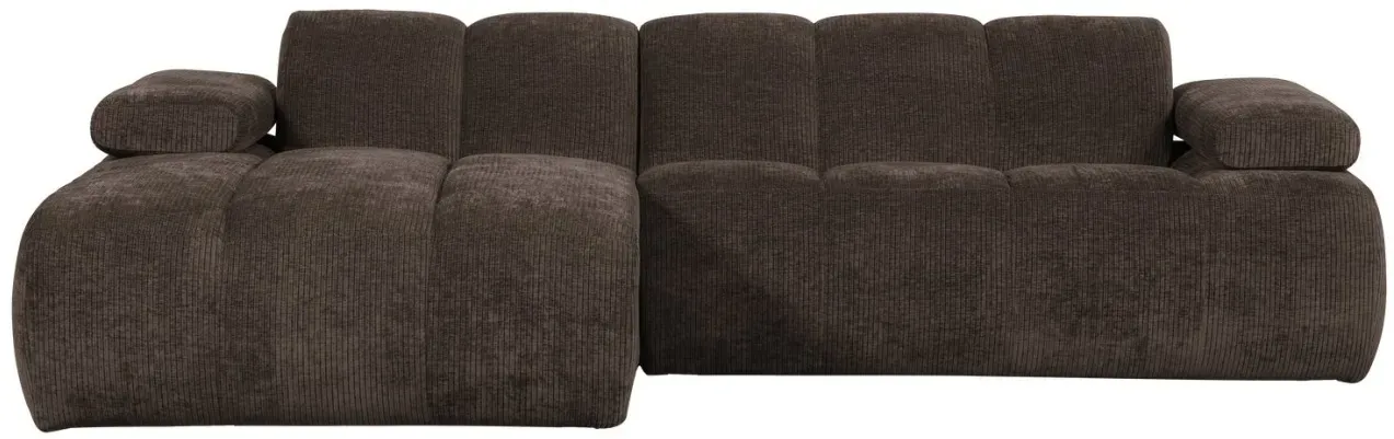Ecksofa Mojo aus Flachcord, modernes Design mit verstellbarer Armlehne, braun, links