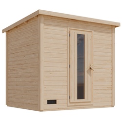 Karibu 38 mm Saunahaus Melo 3 naturbelassen mit Ofen 9 kW integrierte Strg