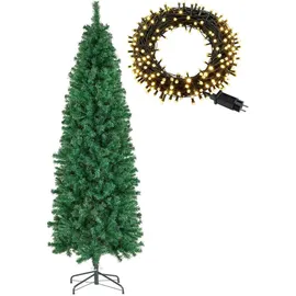 Tectake tectake® Set Weihnachtsbaum mit Lichterkette, verschiedene Größen, künstlich in Grün, mit dichten Nadeln, formbar mit viel Volumen, pulverbeschichteter Metallständer mit Kunststoffkappen