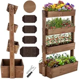 Tectake tectake® Vertikalbeet, 4 Etagen, die oberen 3 mit Schrägstellfunktion, wetterfest und standsicher, inklusive Pflanzvlies, 85 x 45 x 140 cm
