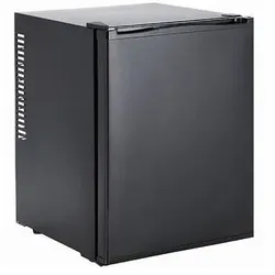 Barkühlschrank GAUKLER für 20 Dosen (330ml) | 1x Tür + LED | 40 Liter, HxBxT 54,5x40,5x44,3cm | +6/+15°C | Schwarz | + CHEFGASTRO Geschirrtuch