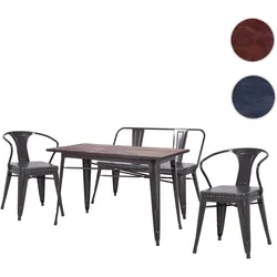 Esszimmer-Set HWC-H10, 2xEsszimmerstuhl Sitzbank Esszimmertisch Kunstleder Ulme Holz MVG Industrial Gastronomie ~ grau