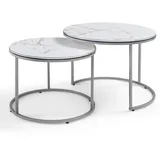 [en.casa] Skagen Marmor weiß / silber 2er Set