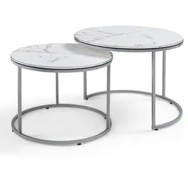 [en.casa] Skagen Marmor weiß / silber 2er Set