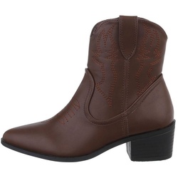 Ital-Design Damen Cowboyboots Western Westernstiefelette Blockabsatz Western- & Bikerboots in Braun braun 38