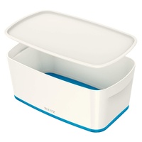 Aufbewahrungsbox mit Deckel klein Blickdicht, Weiß/Blau Metallic, Kunststoff, 52291036