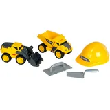 Theo Klein 2497 Volvo Power - Baustellen Profi Set I Mit Kipper und Radlader I Inkl. Maurerwerkzeug und Baustellen-Helm I Spielzeug für Kinder ab 3 Jahren