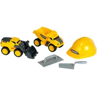 Theo Klein 2497 Volvo Power - Baustellen Profi Set I Mit Kipper und Radlader I Inkl. Maurerwerkzeug und Baustellen-Helm I Spielzeug für Kinder ab 3 Jahren