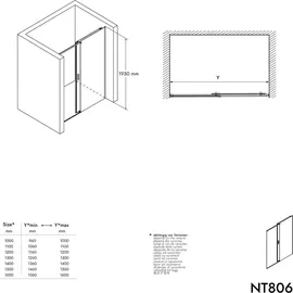 Bernstein Nischendusche mit Schiebetür NT806 FLEX - Nano Klarglas - 1200mm, 8mm ESG-Sicherheitsglas