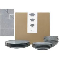 Geschirr-Set BROSTE COPENHAGEN "Nordic Sea, inklusive Geschirrtuch Set", blau (soft blau), 13 tlg., Keramik, Geschirr-Sets, Beliebte Geschirr Sets Exclusiv mit Geschenk