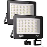 HAPYLUMI LED Strahler 100W mit Bewegungsmelder, 2 Stück 10000LM Superhell Außenstrahler 6500K Kaltweiß, IP67 Wasserdicht LED Scheinwerfer Fluter für Garten, Innenhöfe, Garage, Fahrbahn