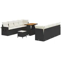 VidaXL 11-teiliges Garten Sofa Set mit Kissen Schwarz Poly