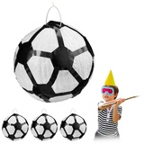 relaxdays Papierdekoration 4 x Pinata Fußball schwarz|weiß