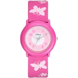 Quarzuhr S.OLIVER, pink, Armbanduhren, Kinder, Armbanduhr, Kinderuhr, Mädchen, Schmetterlinge, Blumen, Geschenkidee