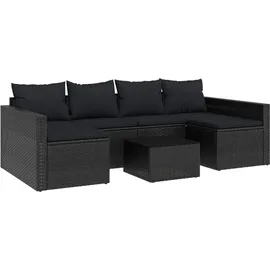 vidaXL 2-tlg. Garten-Lounge-Set mit Kissen Schwarz Poly Rattan