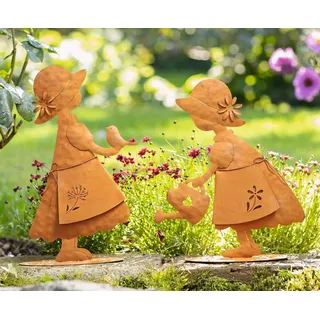 Dekoleidenschaft 2X Garten Dekofigur Mädchen aus Metall in Rost Optik, Gartenfigur, Rostdeko, Gartendeko für Draußen