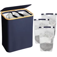 ADEL DREAM AdelDream 160L Wäschekorb mit Deckel 3 Fächer Wäschekorb Wäschesack schmal - Wäschesortierer Wäschebox Wäschetonne Wäschesammler mit Deckel Wäschetruhe Wäschekörbe laundry baskets Navy Blau
