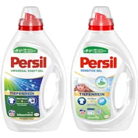 PERSIL Gel-Set 2x 20 Waschladungen (40WL) 1x Kraft-Gel Universal & 1x Sensitive Gel, Flüssigwaschmittel mit Tiefenrein Technologie & Flüssigwaschmittel für Allergiker & Babys