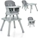 6-in-1 Babyhochstuhl, Hochstuhl & Essstuhl & Lerntisch & Bausteintisch & Kindersitzgruppe, Kinderhochstuhl Mit Sicherheitsgurt Und Abnehmbarem Tablett, Babystuhl Kombihochstuhl Grau - Costway